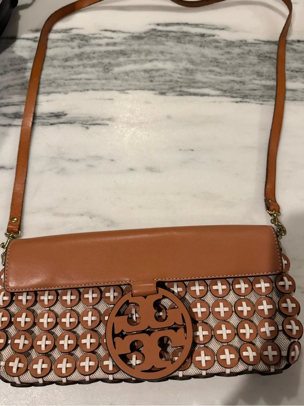 Tory Burch Leather Logo-Front Crossbody Bag